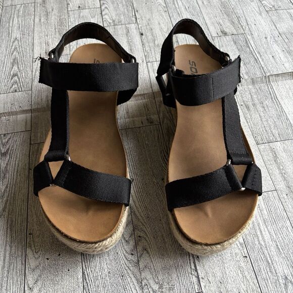 Soda Desoto Platform Women’s Sz 8.5 M Black 2" Flatform Espadrille Black Sandals - Picture 2 of 9